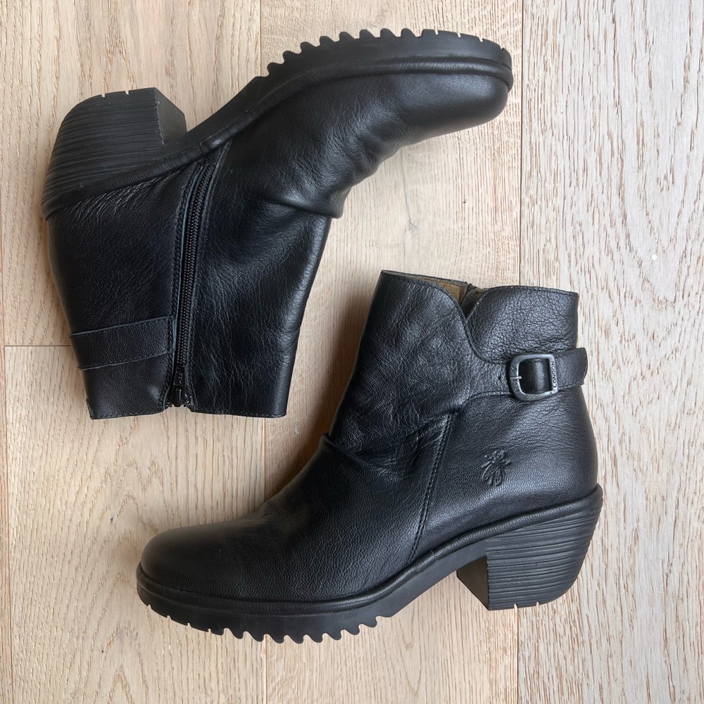 FLY London Women's Black Leather Ankle Boots UK 41 US 10-10.5